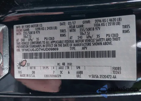 2017 Ford Escape Titanium from USA, damaged, VIN 1FMCU0JD7HUD09869